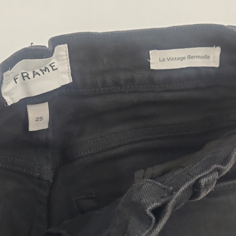 Frame Black Distressed Le Vintage Bermuda Denim Shorts Size 25 - Picture 6 of 8